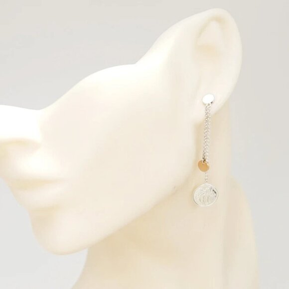 HERMES Ex-Libris Round Drop Stud Earrings Silver 925 & 18k Rose Gold Auth w/Box - Picture 2 of 11